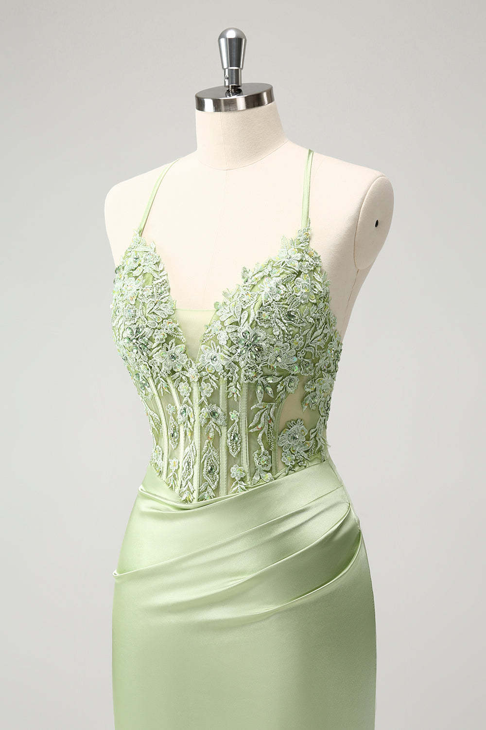 Glitter Green Homecoming Dress with Spaghetti Straps & Beaded Appliques