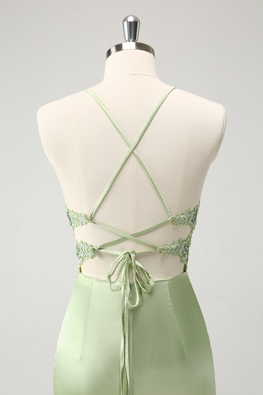 Glitter Green Homecoming Dress with Spaghetti Straps & Beaded Appliques