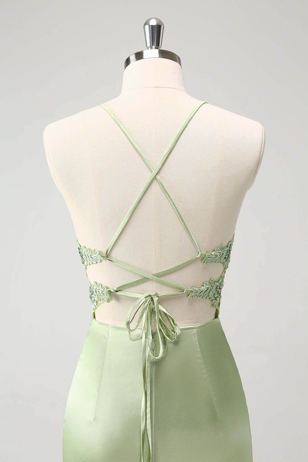 Glitter Green Homecoming Dress with Spaghetti Straps & Beaded Appliques