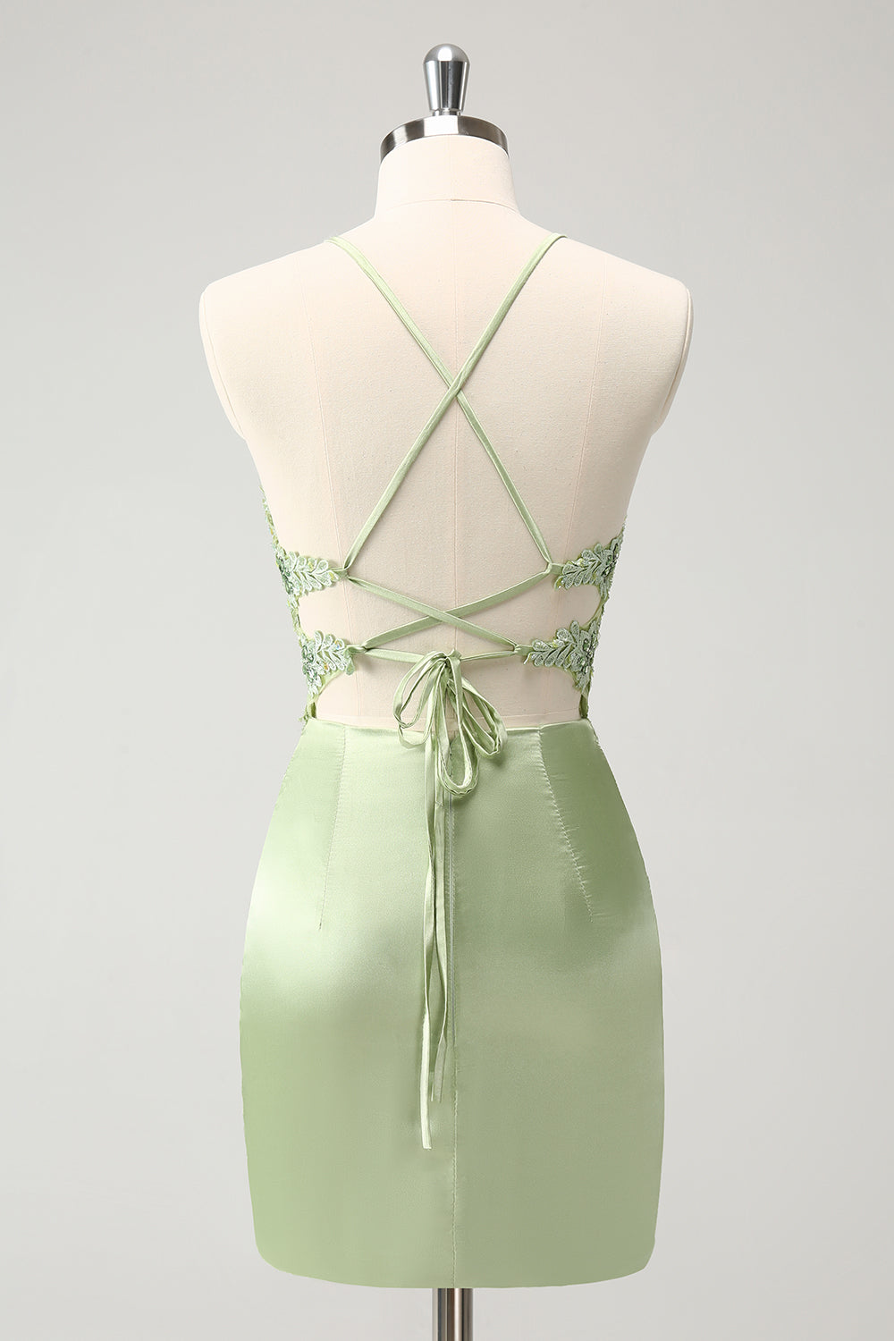 Glitter Green Homecoming Dress with Spaghetti Straps & Beaded Appliques