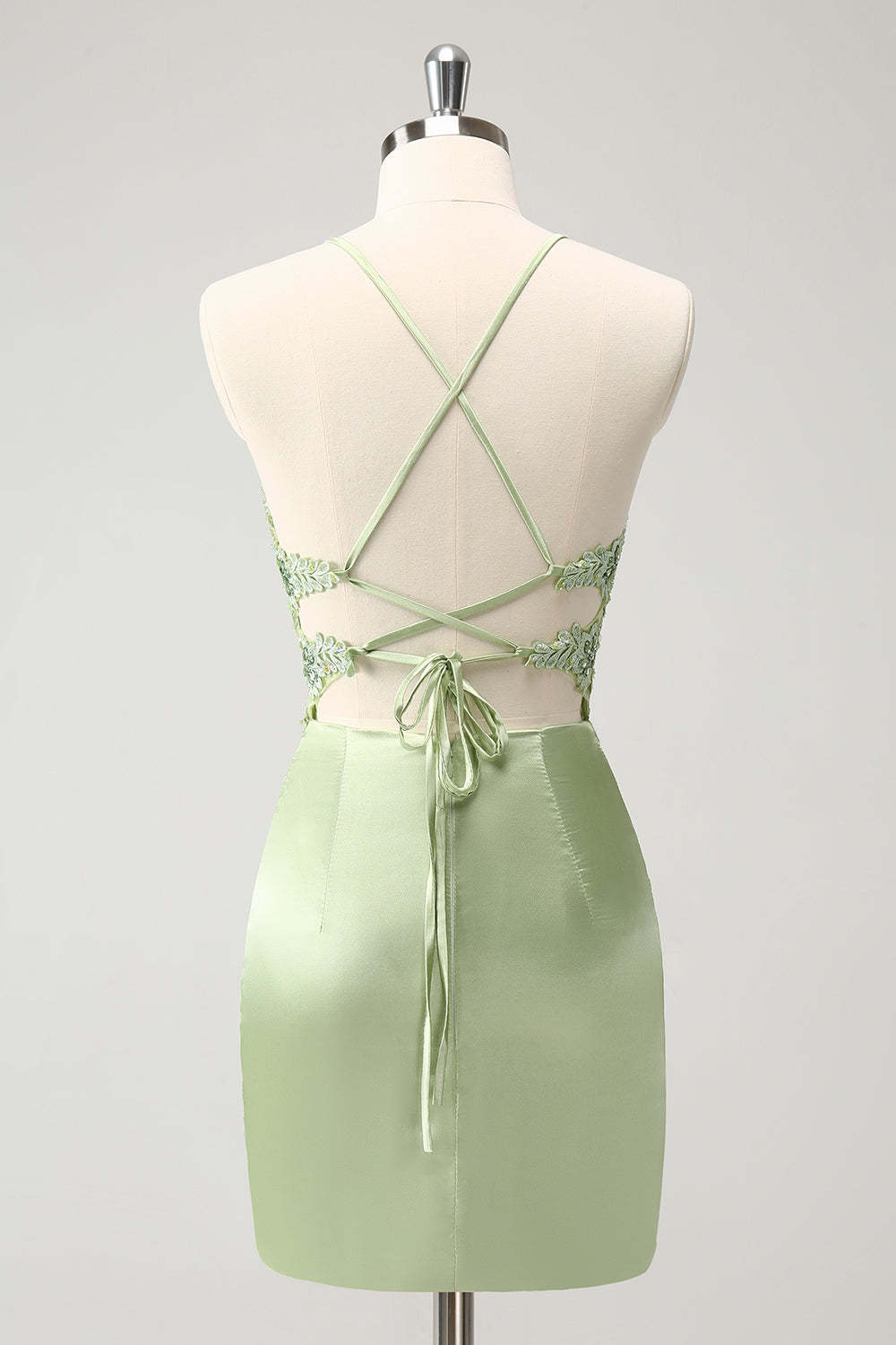 Glitter Green Homecoming Dress with Spaghetti Straps & Beaded Appliques