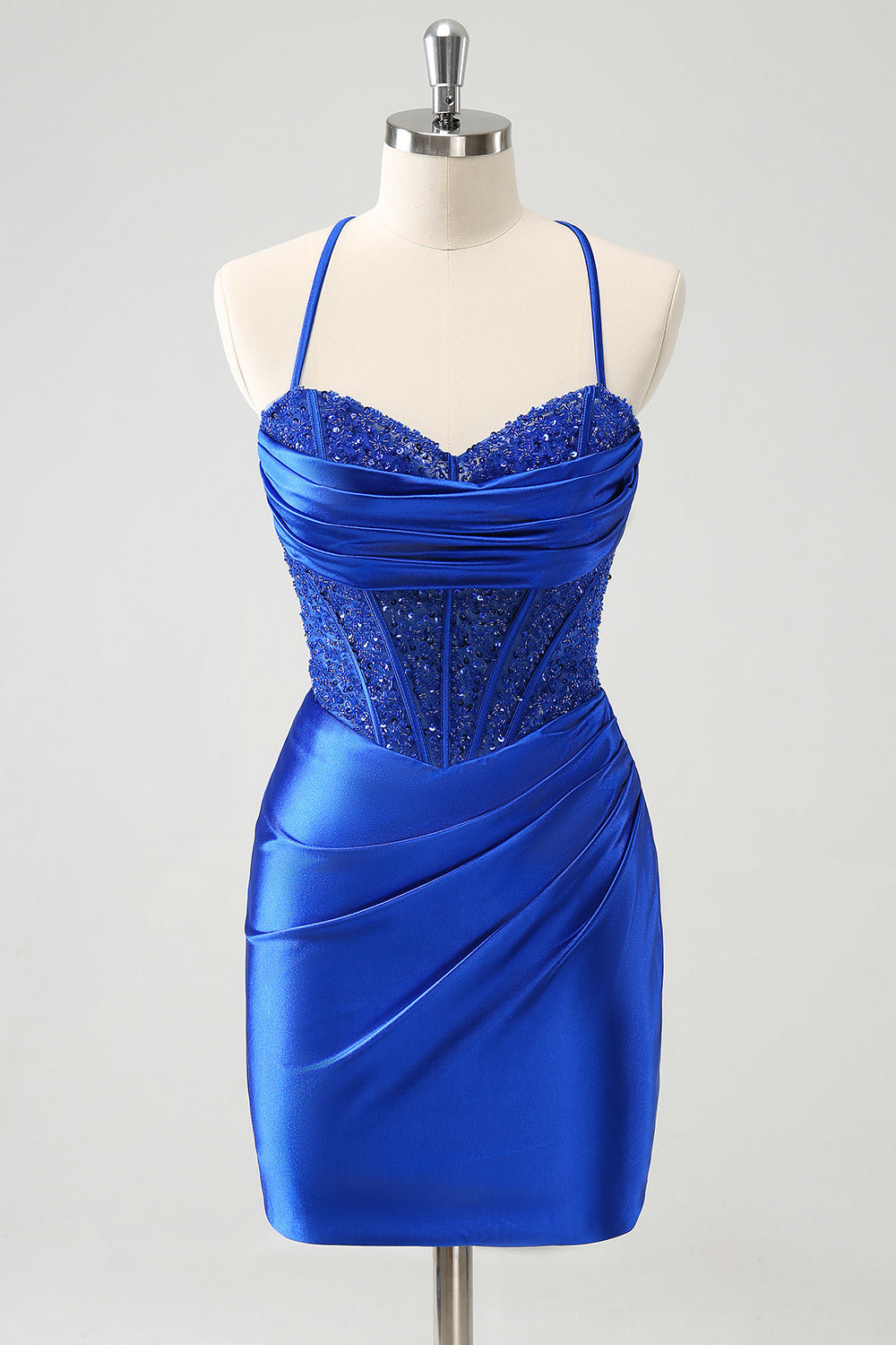 Sparkly Royal Blue Sweetheart Bodycon Corset Short Homecoming Dress with Lace Up Back