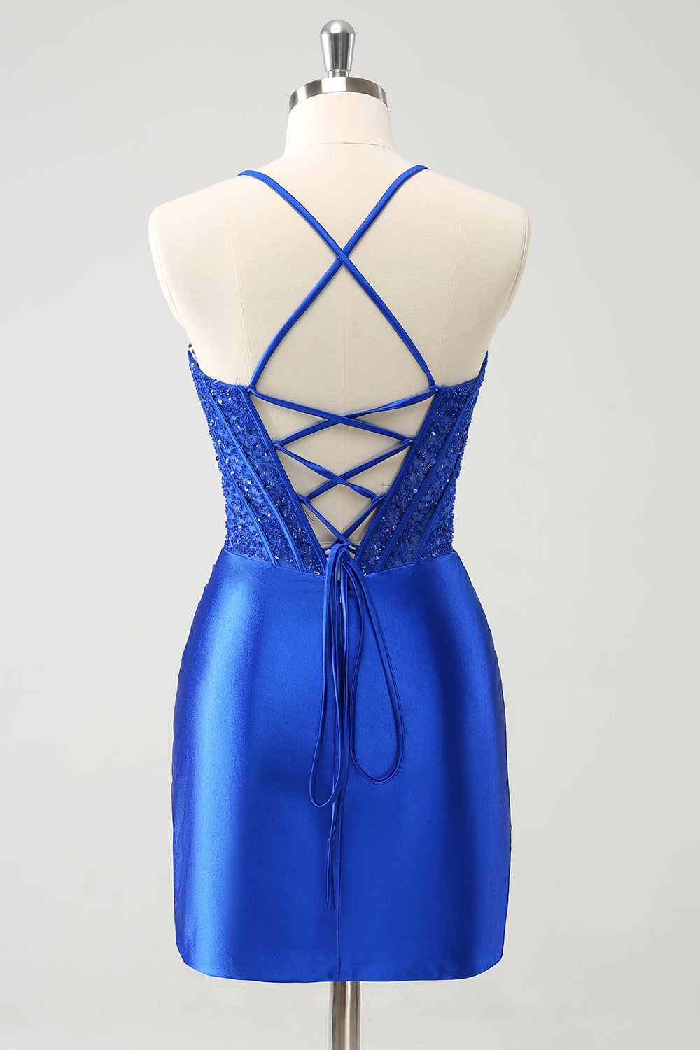 Sparkly Royal Blue Sweetheart Bodycon Corset Short Homecoming Dress with Lace Up Back