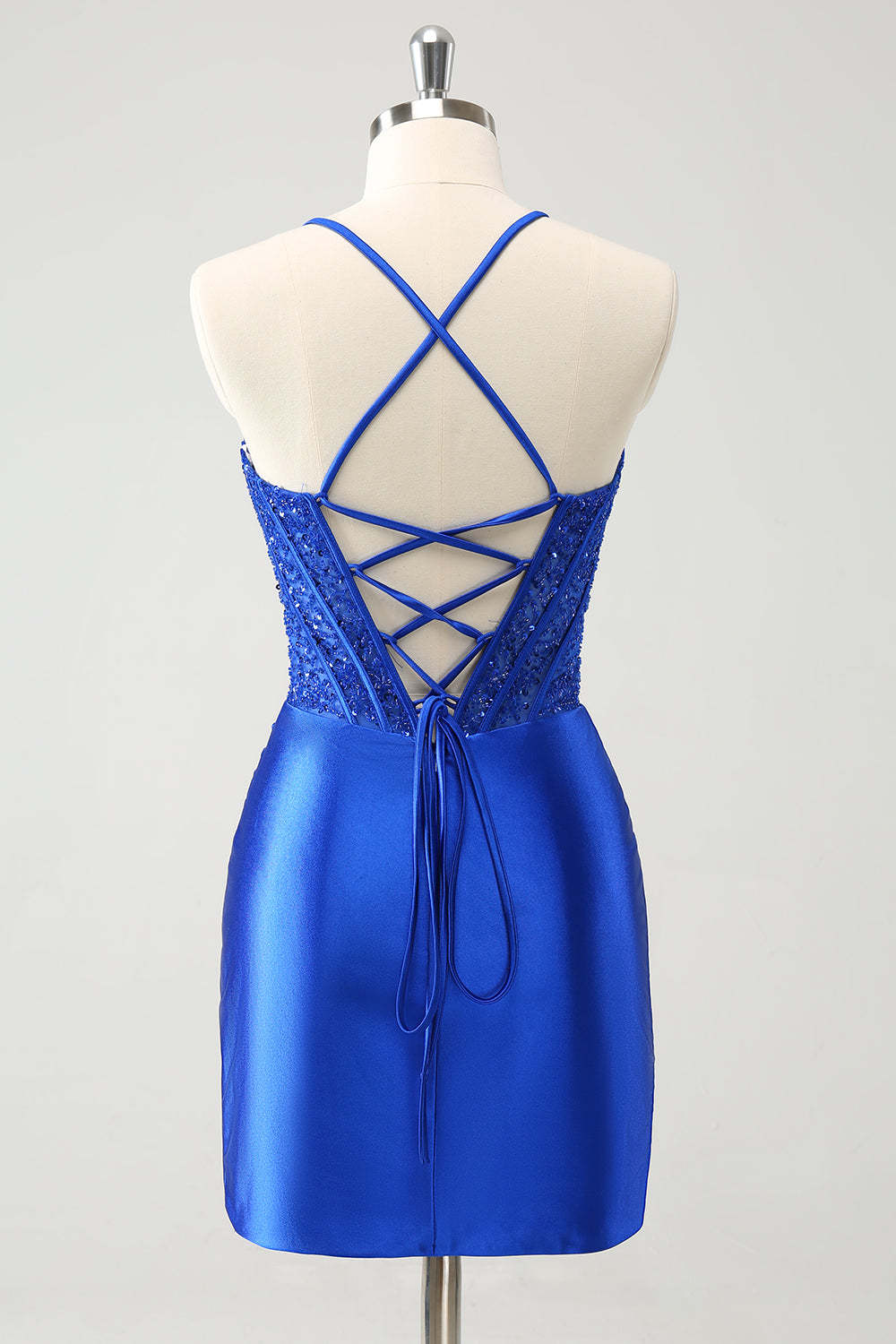 Sparkly Royal Blue Sweetheart Bodycon Corset Short Homecoming Dress with Lace Up Back