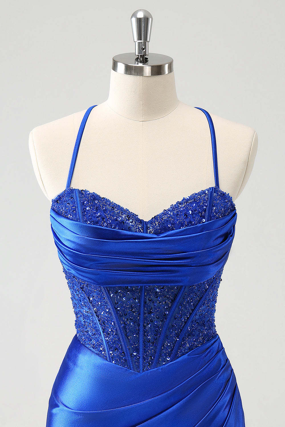 Sparkly Royal Blue Sweetheart Bodycon Corset Short Homecoming Dress with Lace Up Back