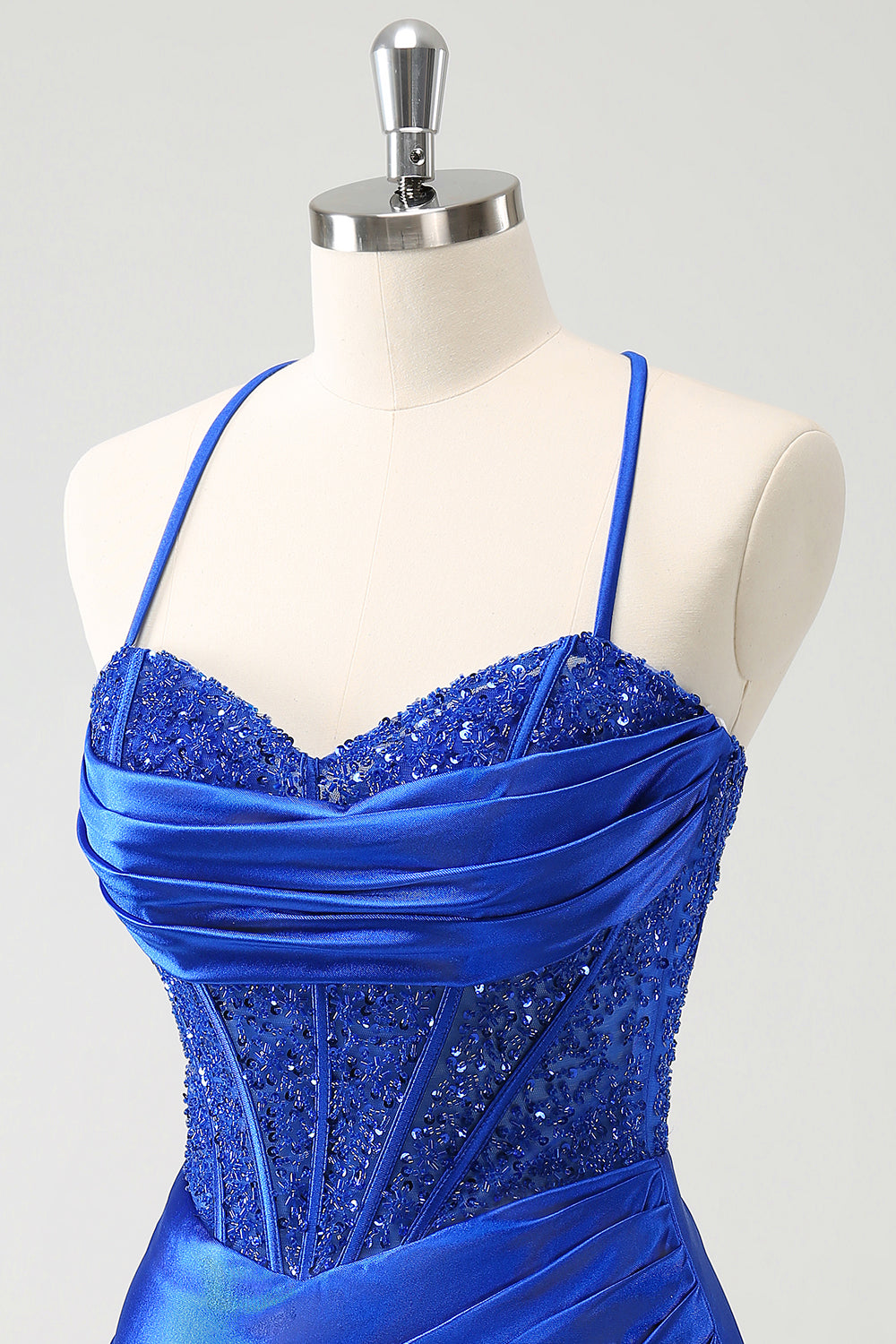 Sparkly Royal Blue Sweetheart Bodycon Corset Short Homecoming Dress with Lace Up Back
