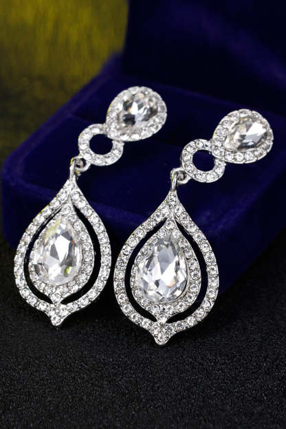 White Bridal Alloy Diamond Water Drop Earrings