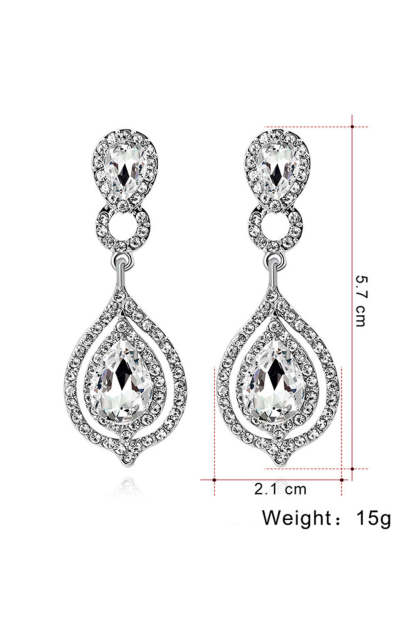 White Bridal Alloy Diamond Water Drop Earrings