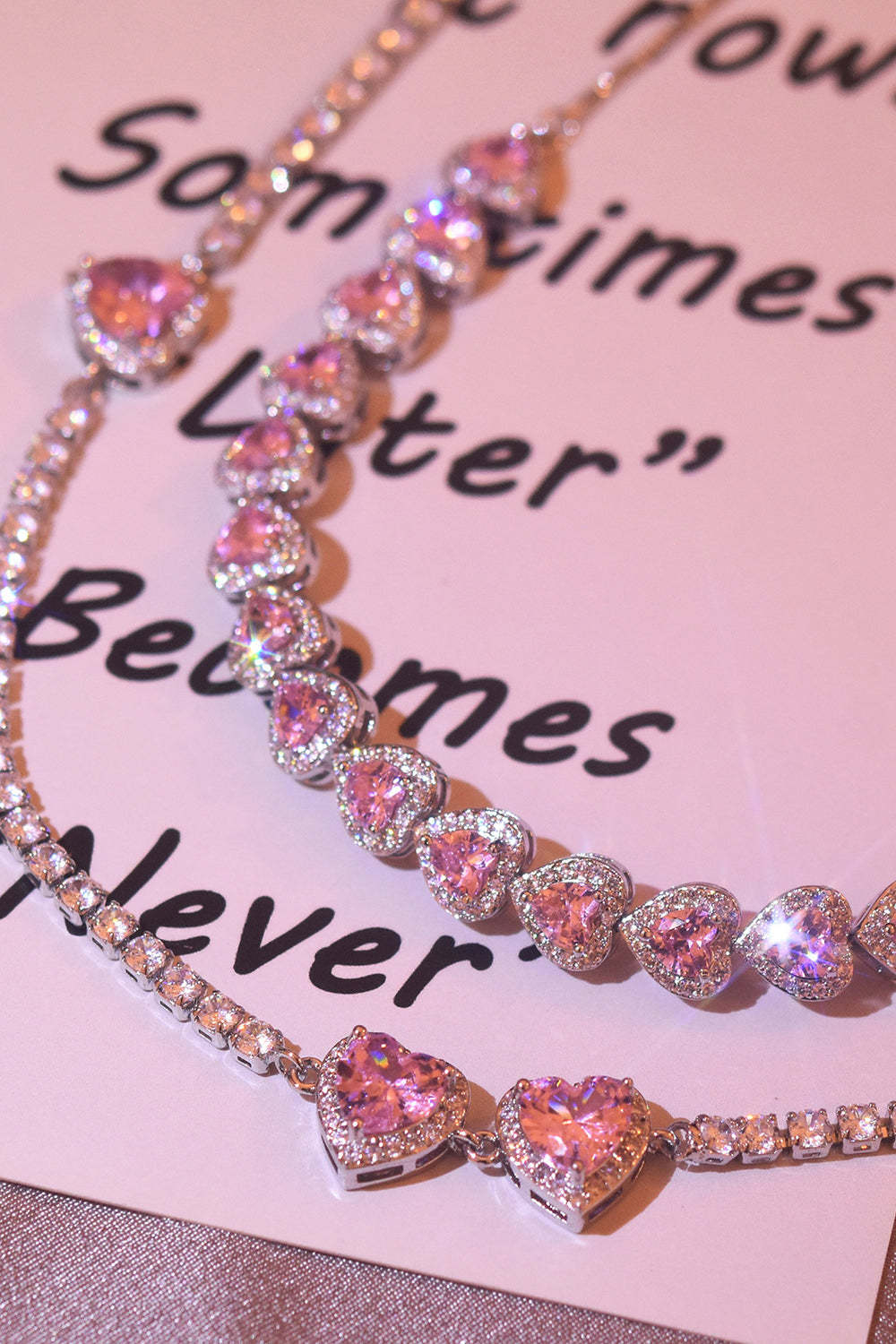 Pink Glitter Heart Rhinestones Necklace