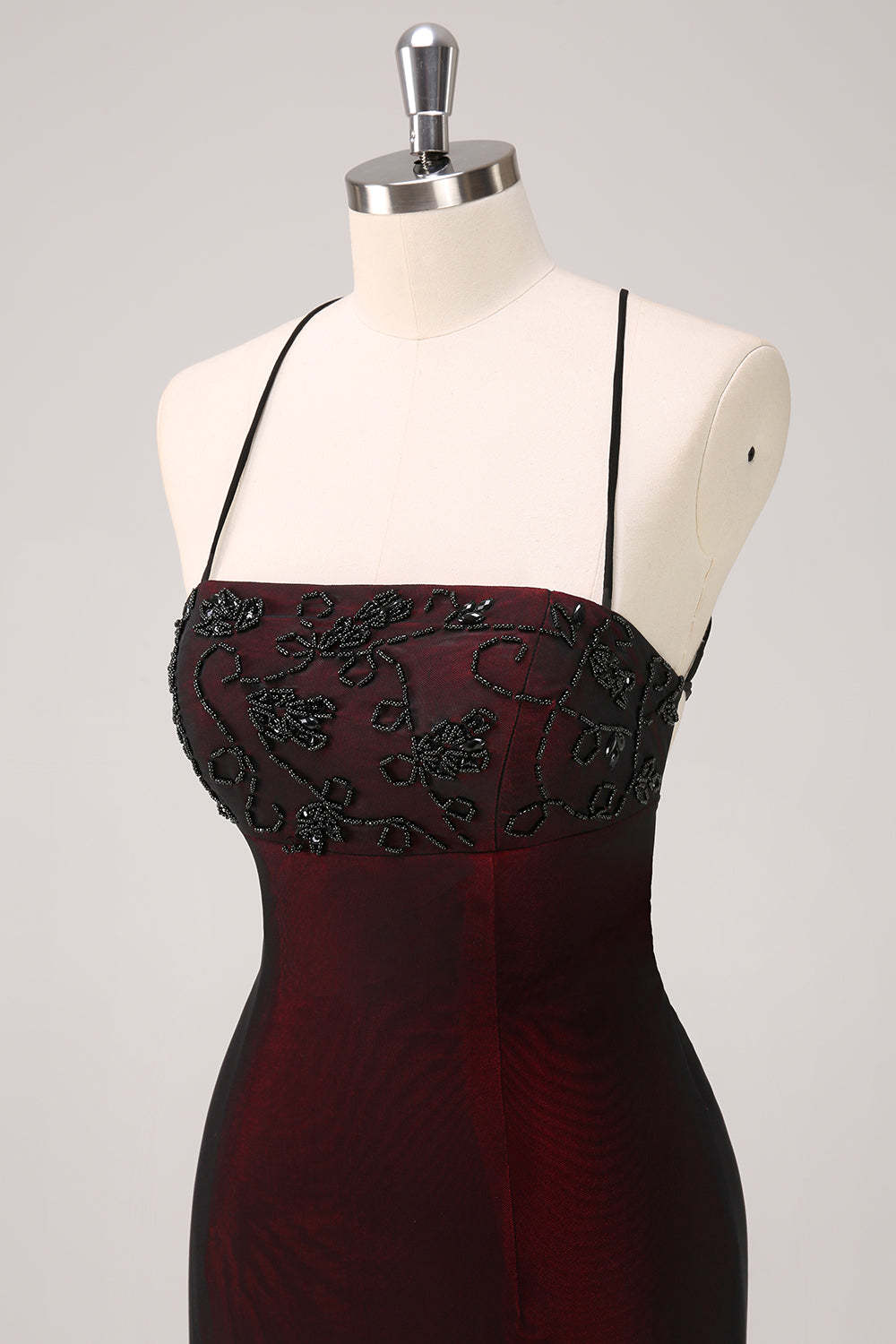 ModecrushBlack Red Spaghetti Straps Mermaid Maxi Dress with Beading