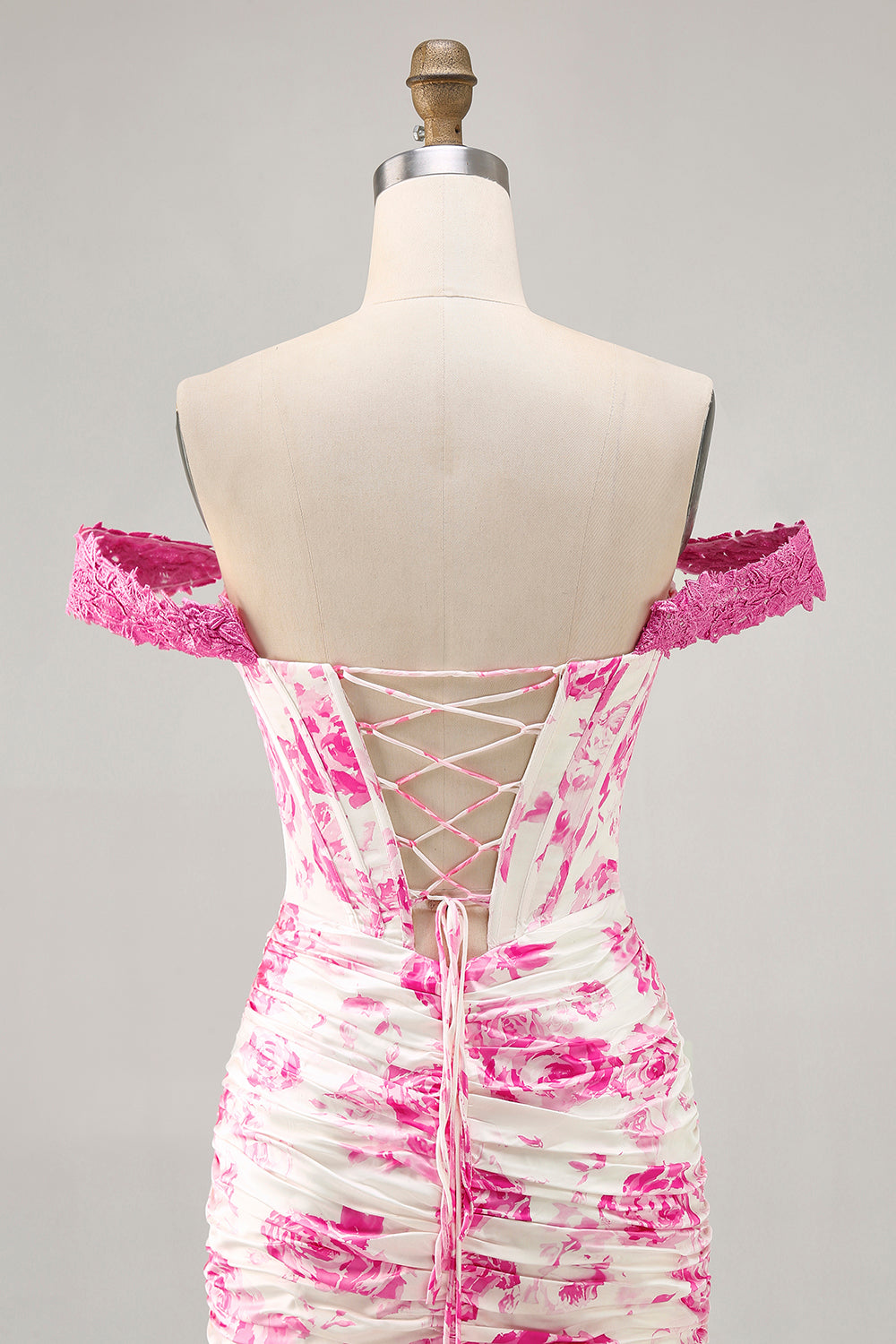 White Blue Flower Off the Shoulder Corset Short Homecoming Dress with Ruffles