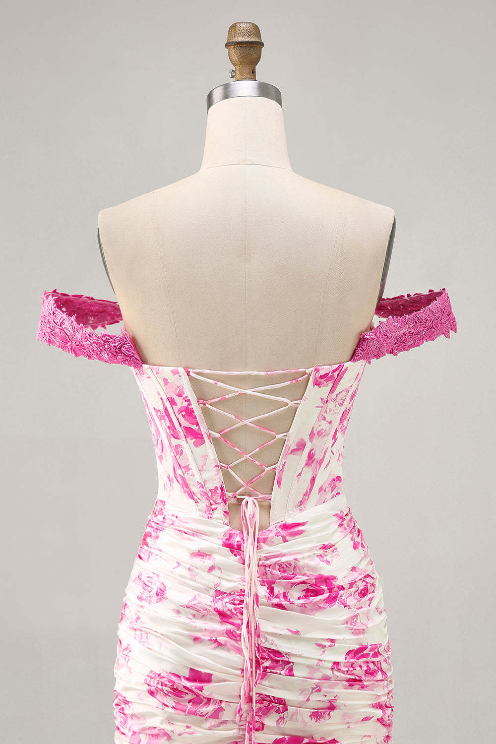 White Blue Flower Off the Shoulder Corset Short Homecoming Dress with Ruffles