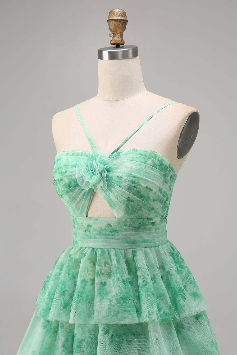 A-Line White Blue Flower Tiered Cut Out Short Homecoming Dress