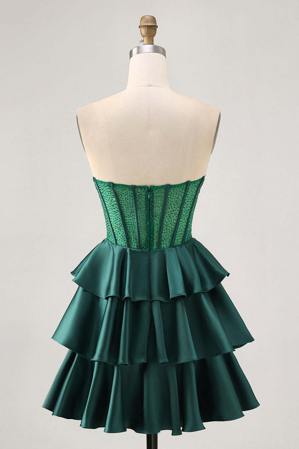 Dark Green Beaded A-line Strapless Corset Homecoming Dress