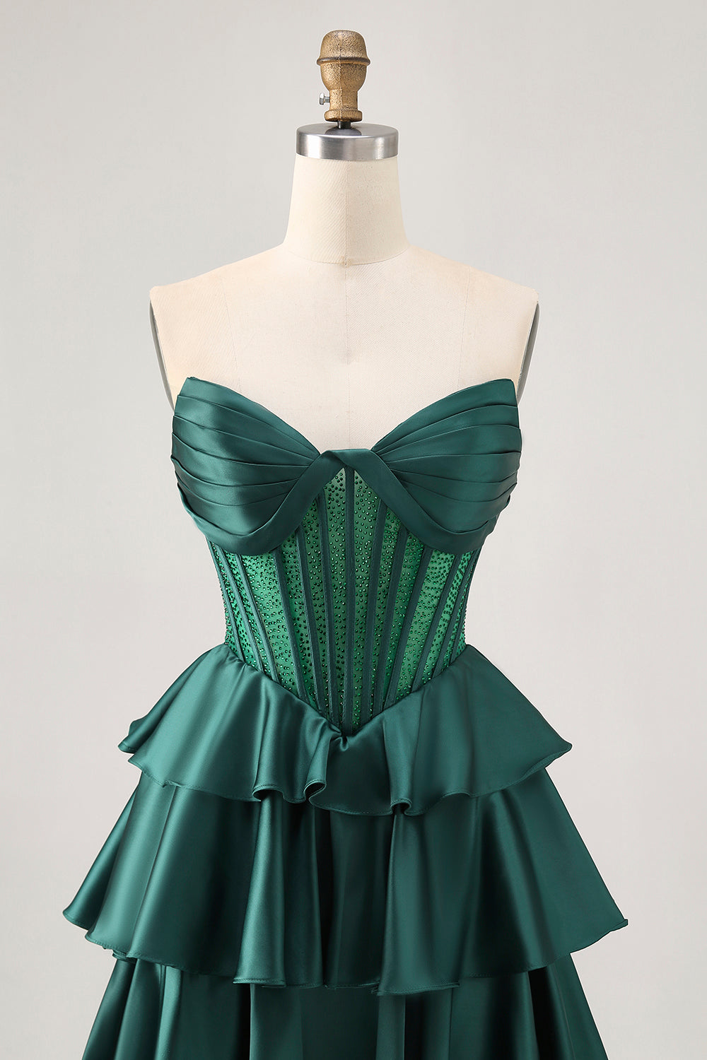 Dark Green Beaded A-line Strapless Corset Homecoming Dress