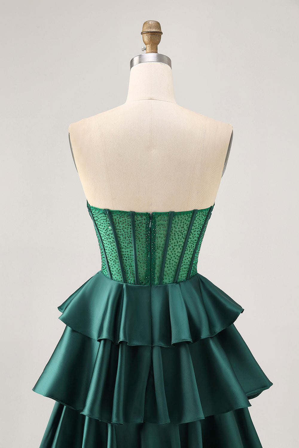 Dark Green Beaded A-line Strapless Corset Homecoming Dress