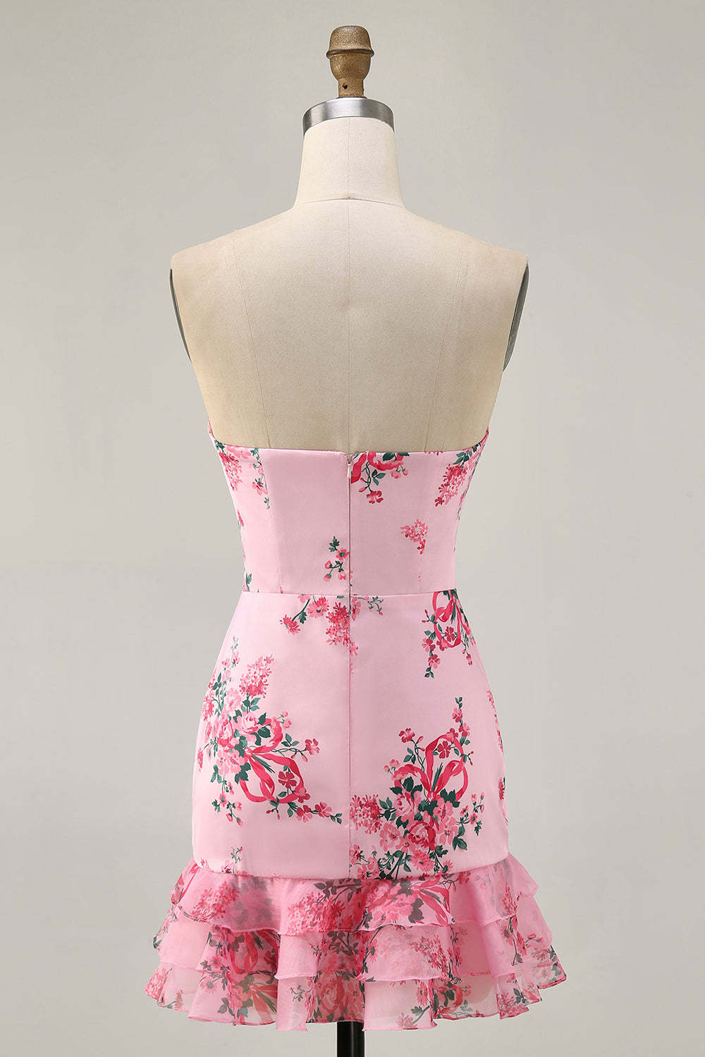 Strapless White Blue Flower Bodycon Printed Short Homecoming Dress