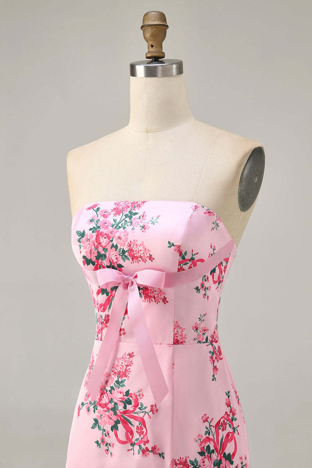 Strapless White Blue Flower Bodycon Printed Short Homecoming Dress
