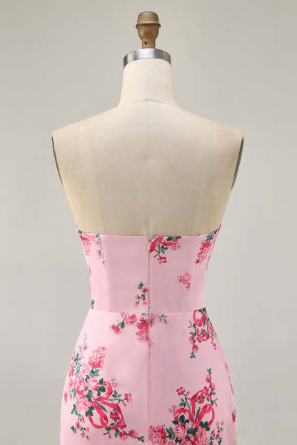 Strapless White Blue Flower Bodycon Printed Short Homecoming Dress
