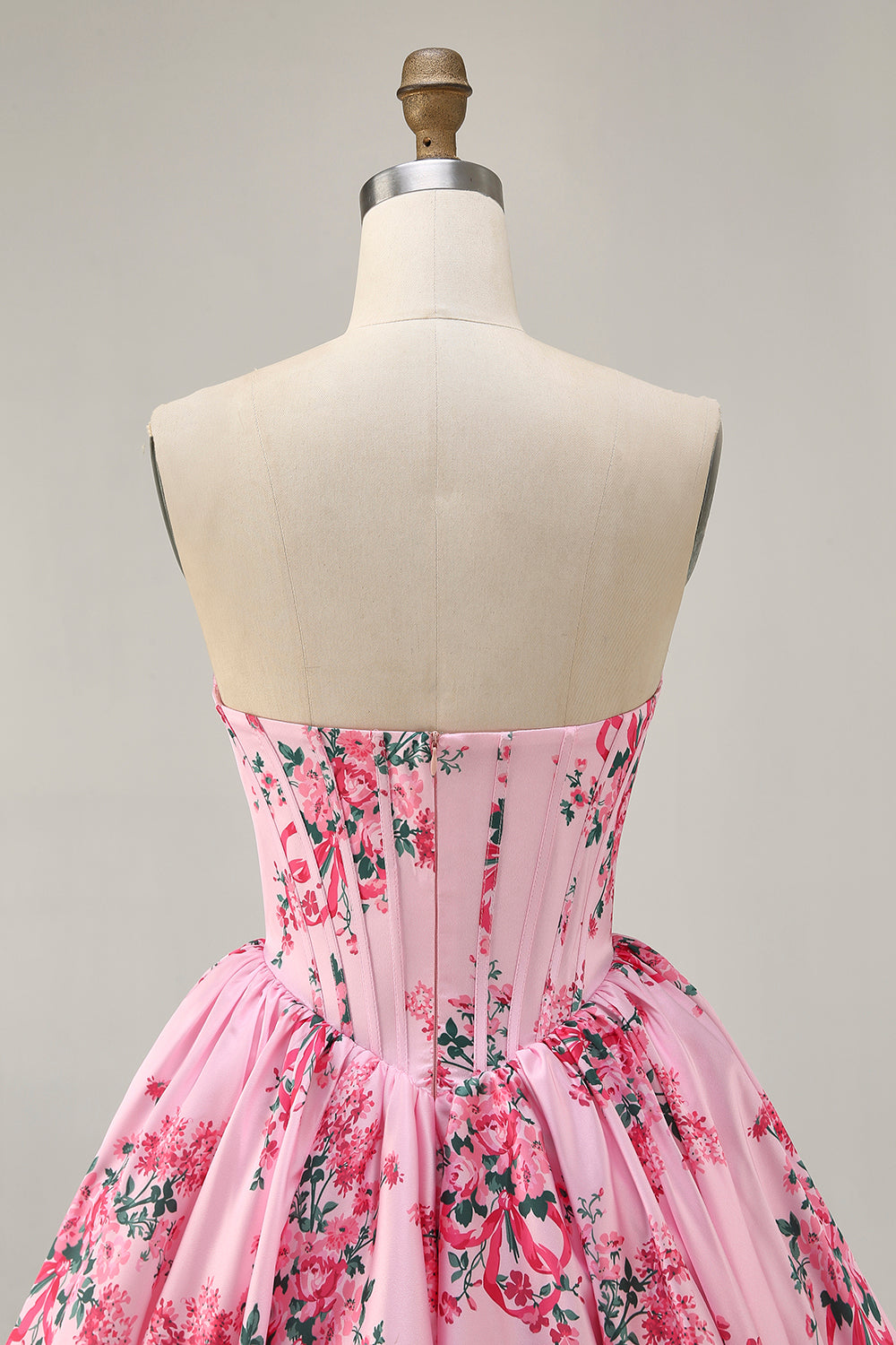 A-Line Pink Flower Strapless Printed Homecoming Dress with Beading