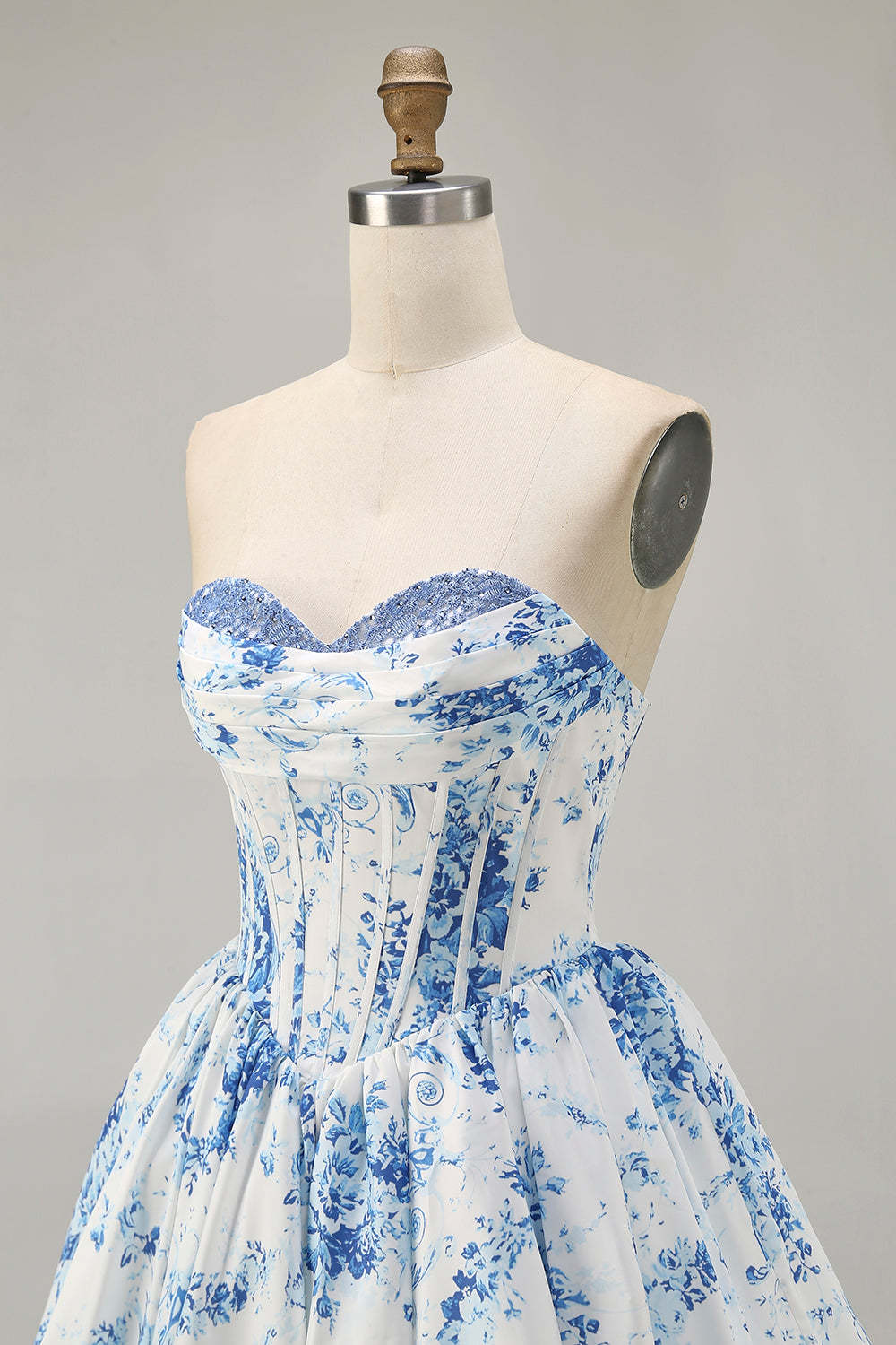 A-Line Pink Flower Strapless Printed Homecoming Dress with Beading