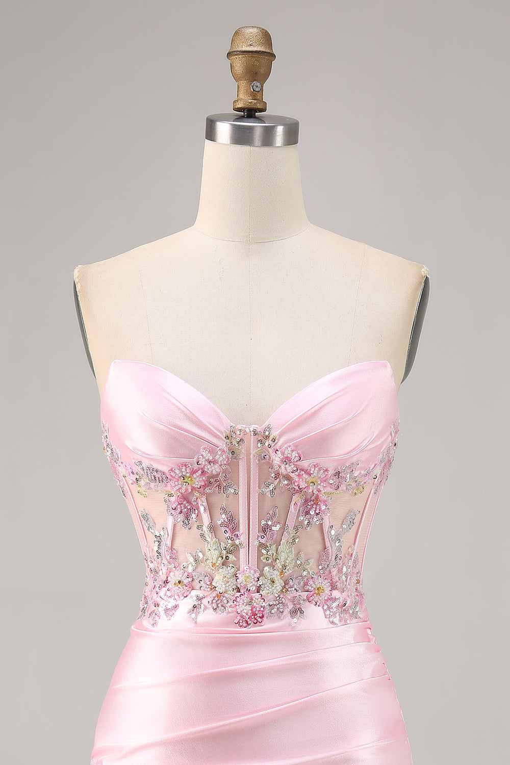 Candy Pink Bodycon Satin Corset Short Homecoming Dress with Appliques