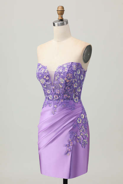 Light Blue Bodycon Strapless Corset Ruched Sequins Short Homecoming Dress