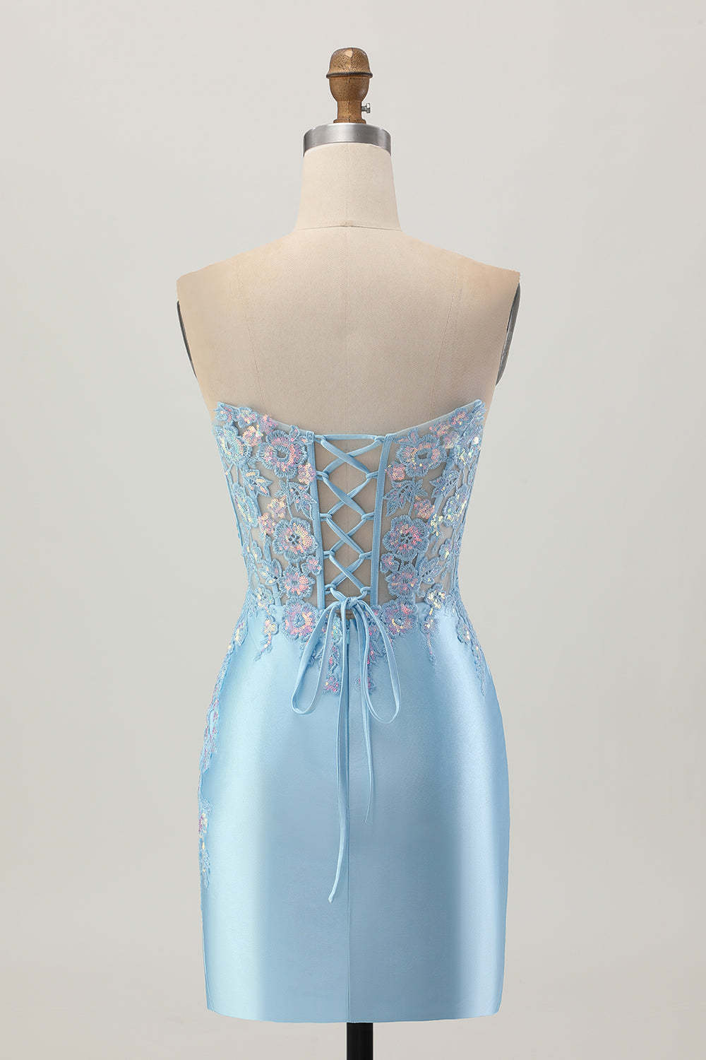 Light Blue Bodycon Strapless Corset Ruched Sequins Short Homecoming Dress