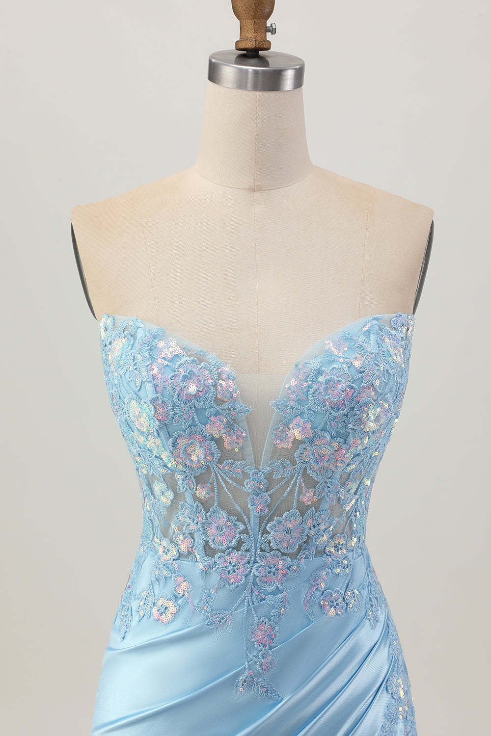 Light Blue Bodycon Strapless Corset Ruched Sequins Short Homecoming Dress