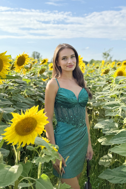 Dark Green Bodycon Corset Sequins Satin Homecoming Dress with Beading
