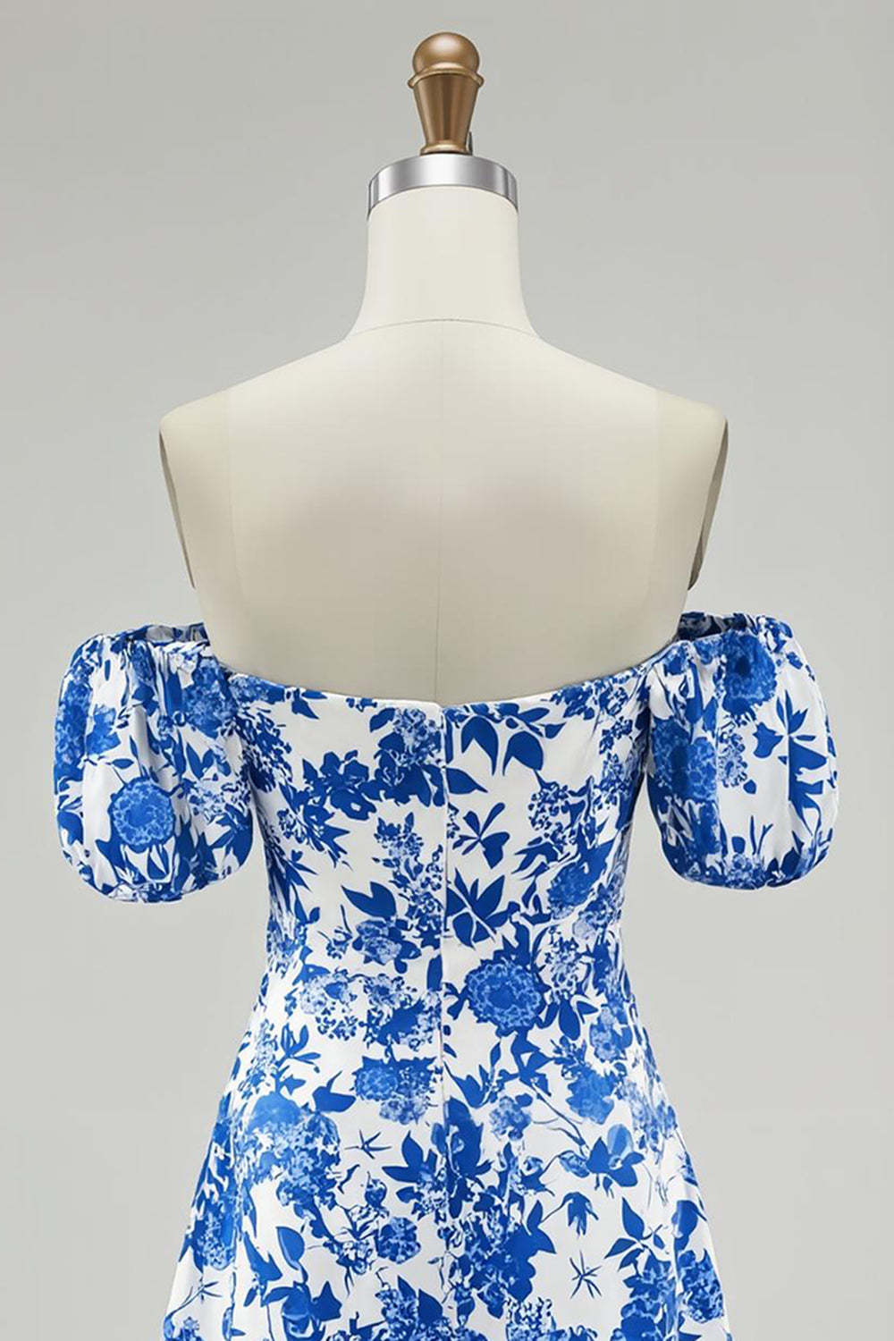 Blue Printed Off The Shoulder Floral A Line Short Homecoming Dress