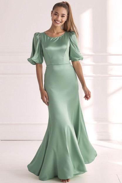 Modecrush Champagne Satin Mermaid Backless Long Formal Dress