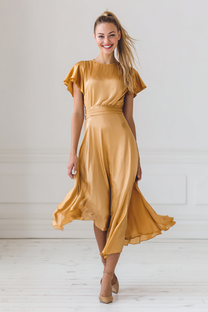 Modecrush Yellow Ruffled Satin Backless A-Line Formal Dress