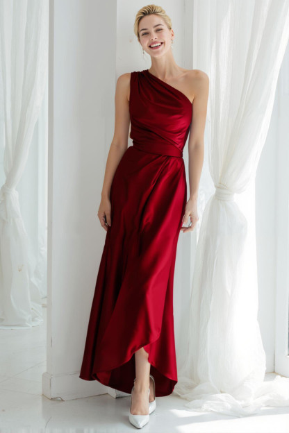 Modecrush Sky Blue A-Line One Shoulder Satin Long Formal Dress