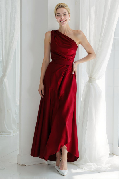 Modecrush Sky Blue A-Line One Shoulder Satin Long Formal Dress