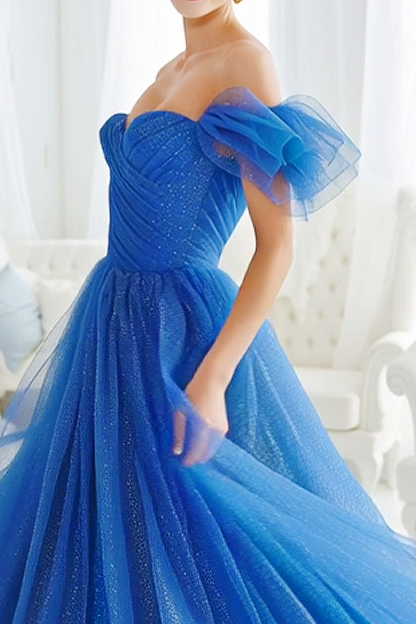 Modecrush Sparkly Royal Blue Off the Shoulder Long Prom Dress with Sequin