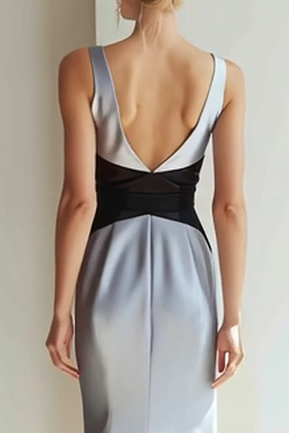 Modecrush Sheath Grey Blue Crew Neck Satin Long Prom Dress