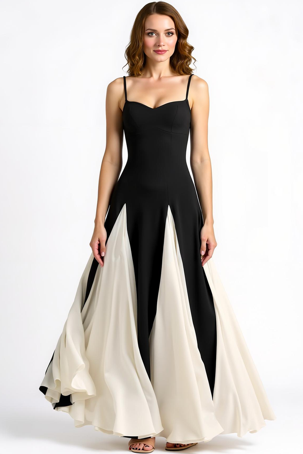 Modecrush Black&White A-Line Spaghetti Straps Long Prom Dress