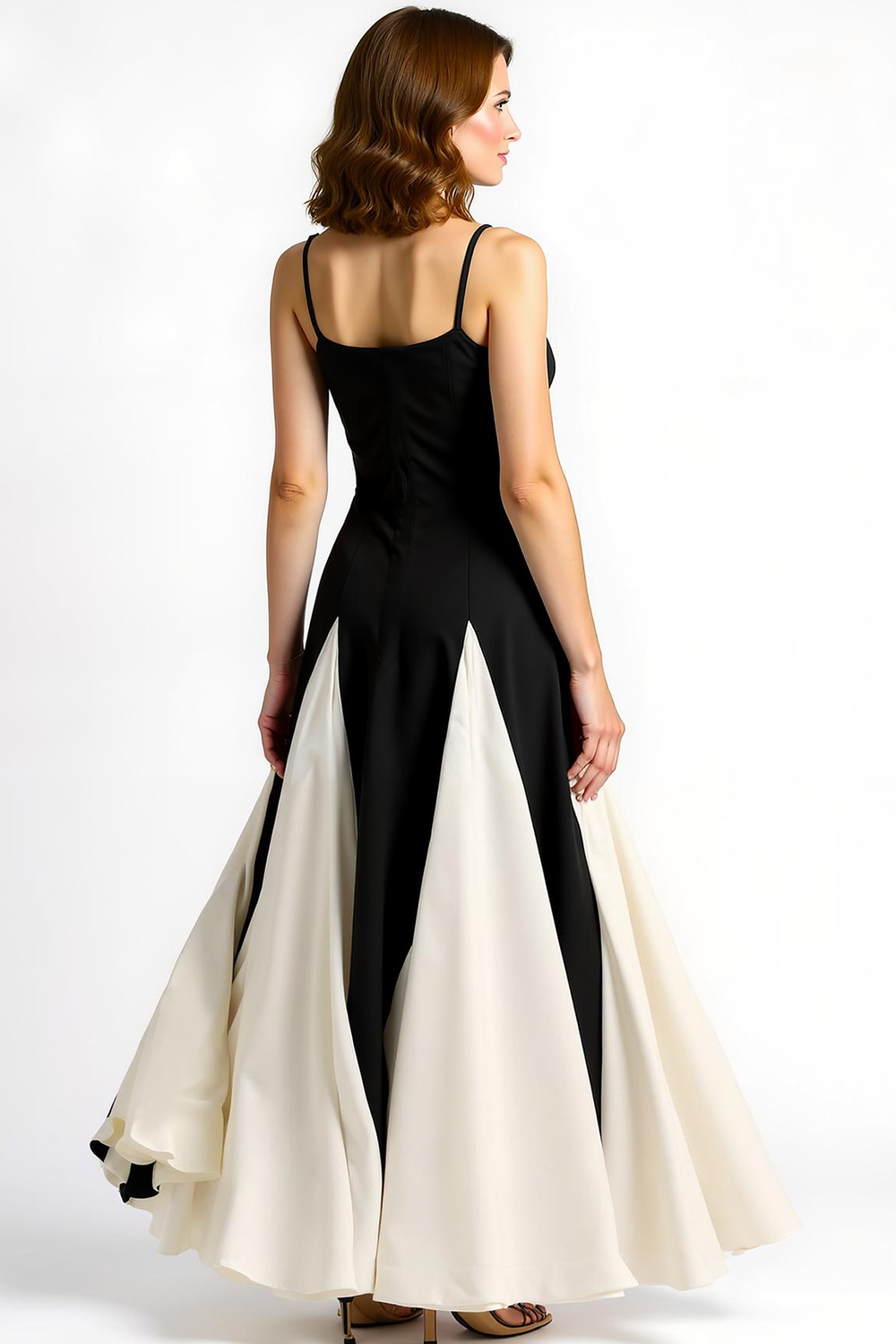 Modecrush Black&White A-Line Spaghetti Straps Long Prom Dress