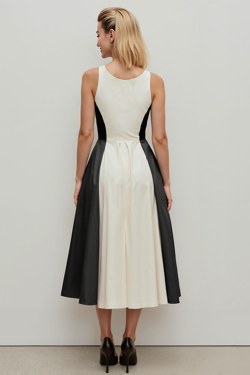 Modecrush White A-Line Crew Neck Sleeveless Satin Formal Dress 