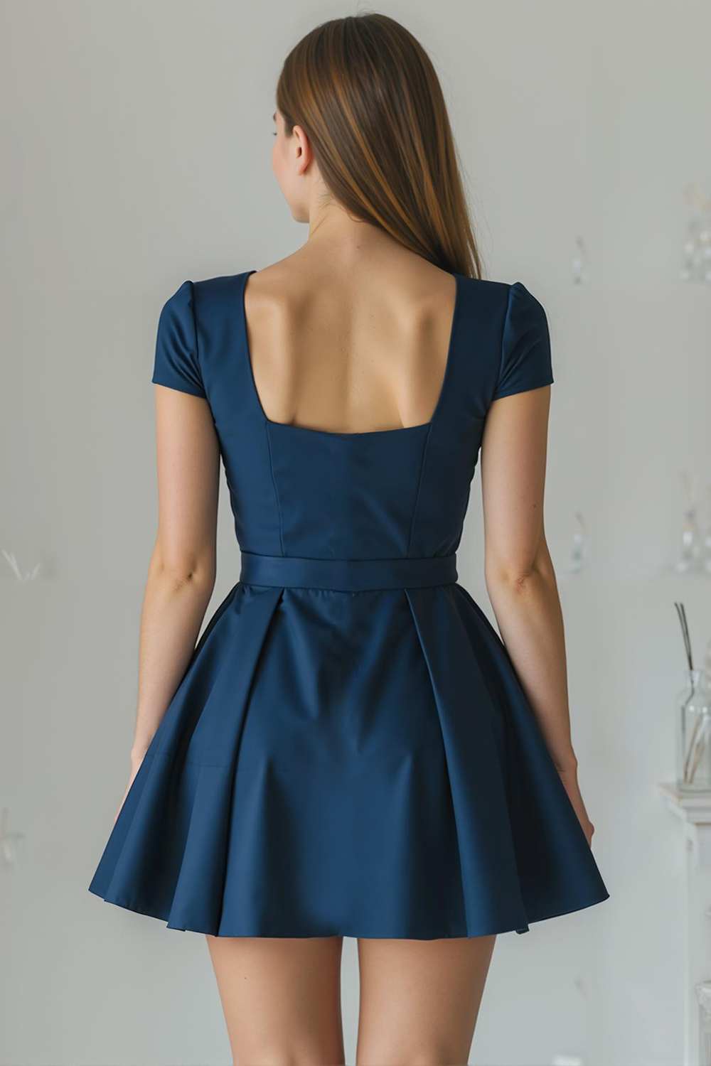 Modecrush Navy A-Line Square Neck Cap Sleeves Short Homecoming Dress