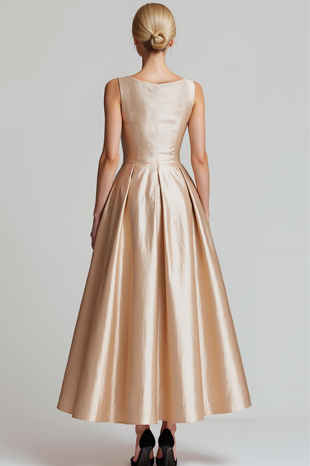 Modecrush Champagne A-Line Crew Neck Satin Long Prom Dress