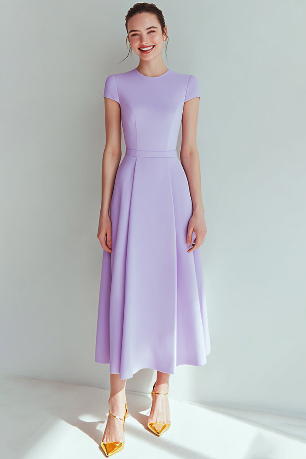 Modecrush Lilac A-Line Crew Neck Midi Formal Dress
