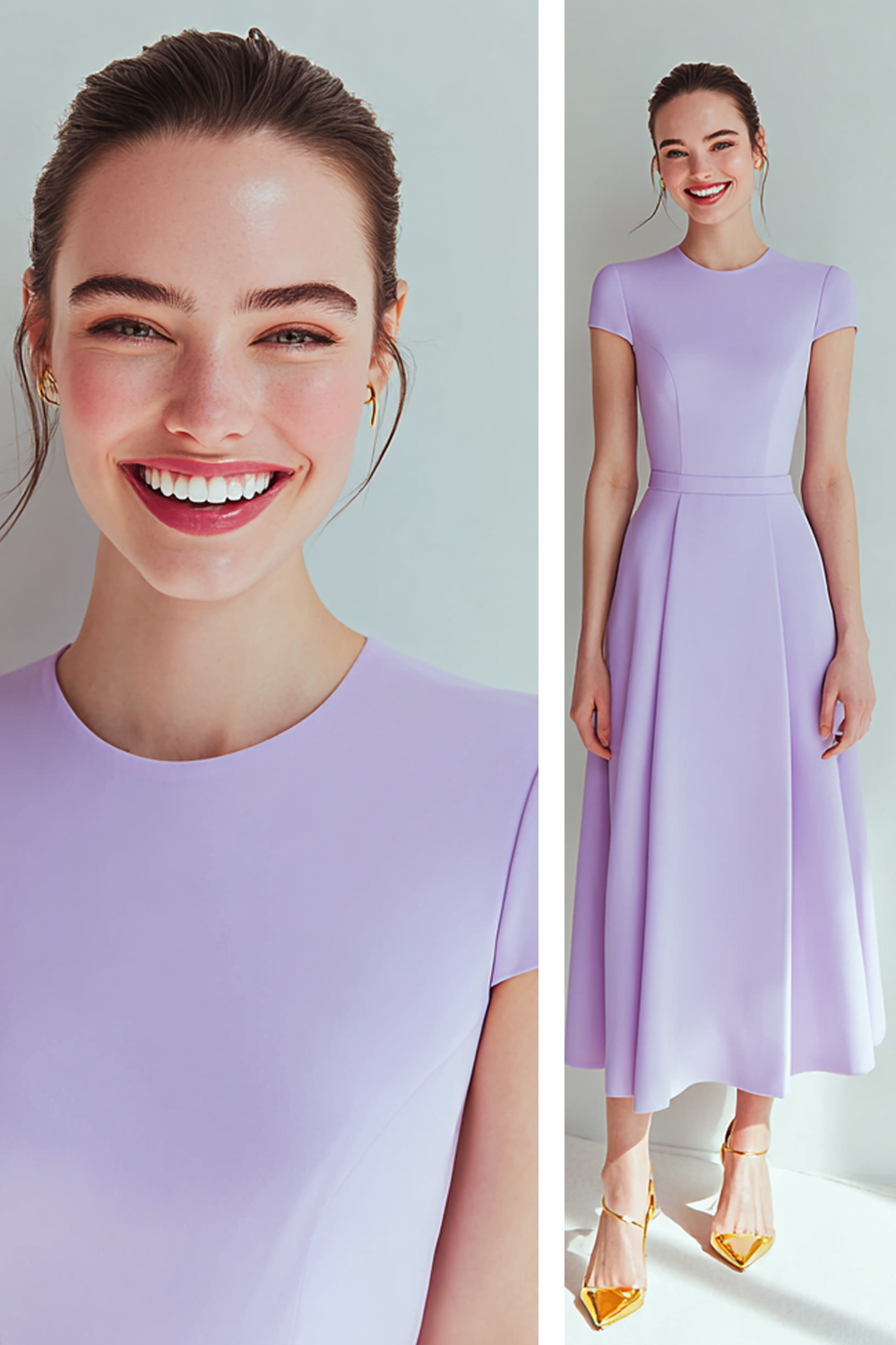 Modecrush Lilac A-Line Crew Neck Midi Formal Dress 