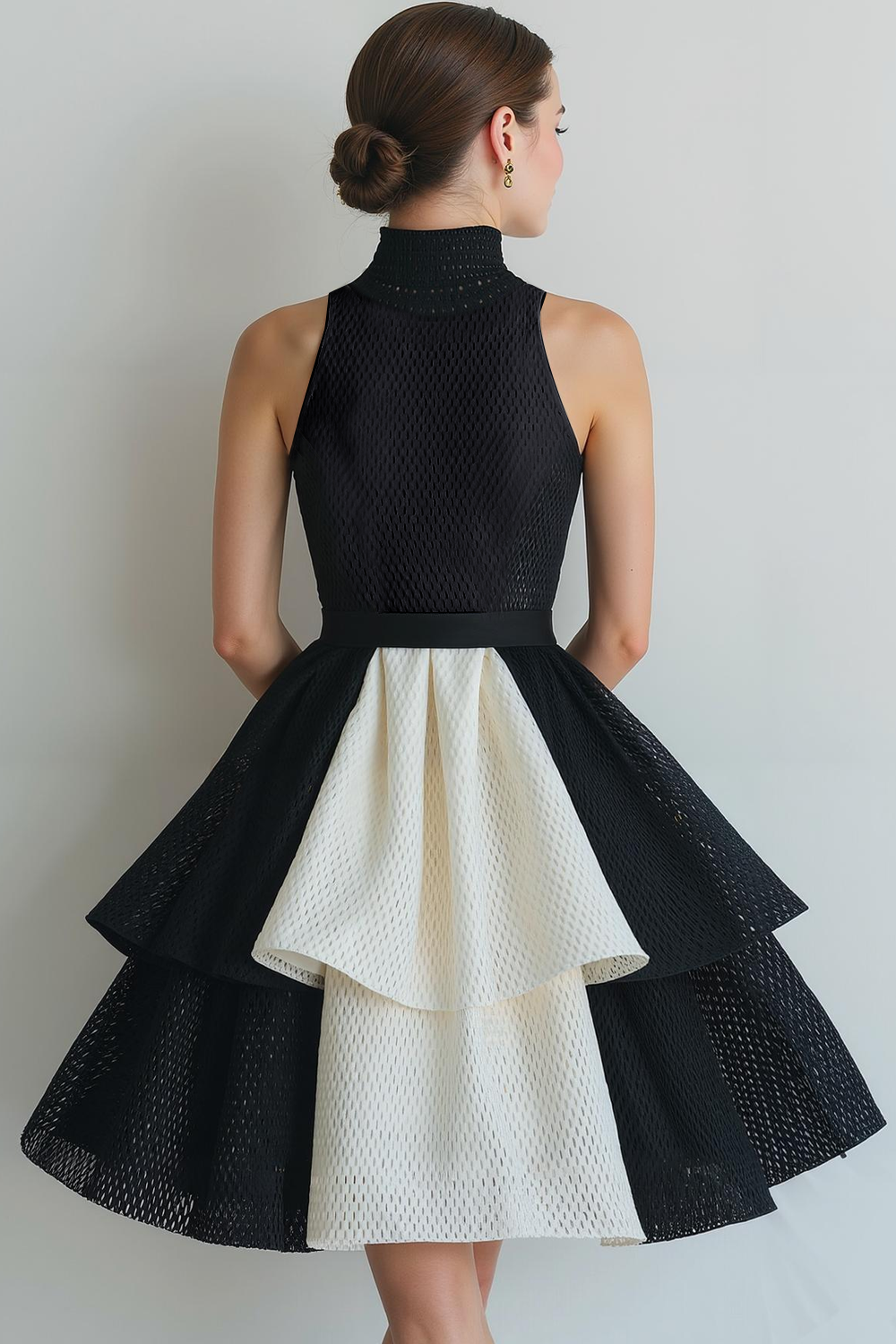 Modecrush Black&White A-Line Halter Tiered Tulle Short Homecoming Dress