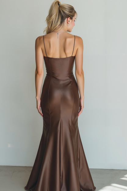 Modecrush Brown Mermaid Sweetheart Long Wedding Guest Dress 