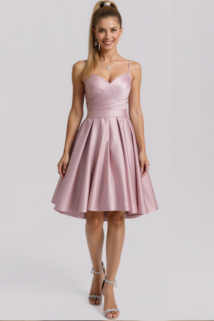 Modecrush Pink A-Line Sweetheart Satin Short Homecoming Dress 