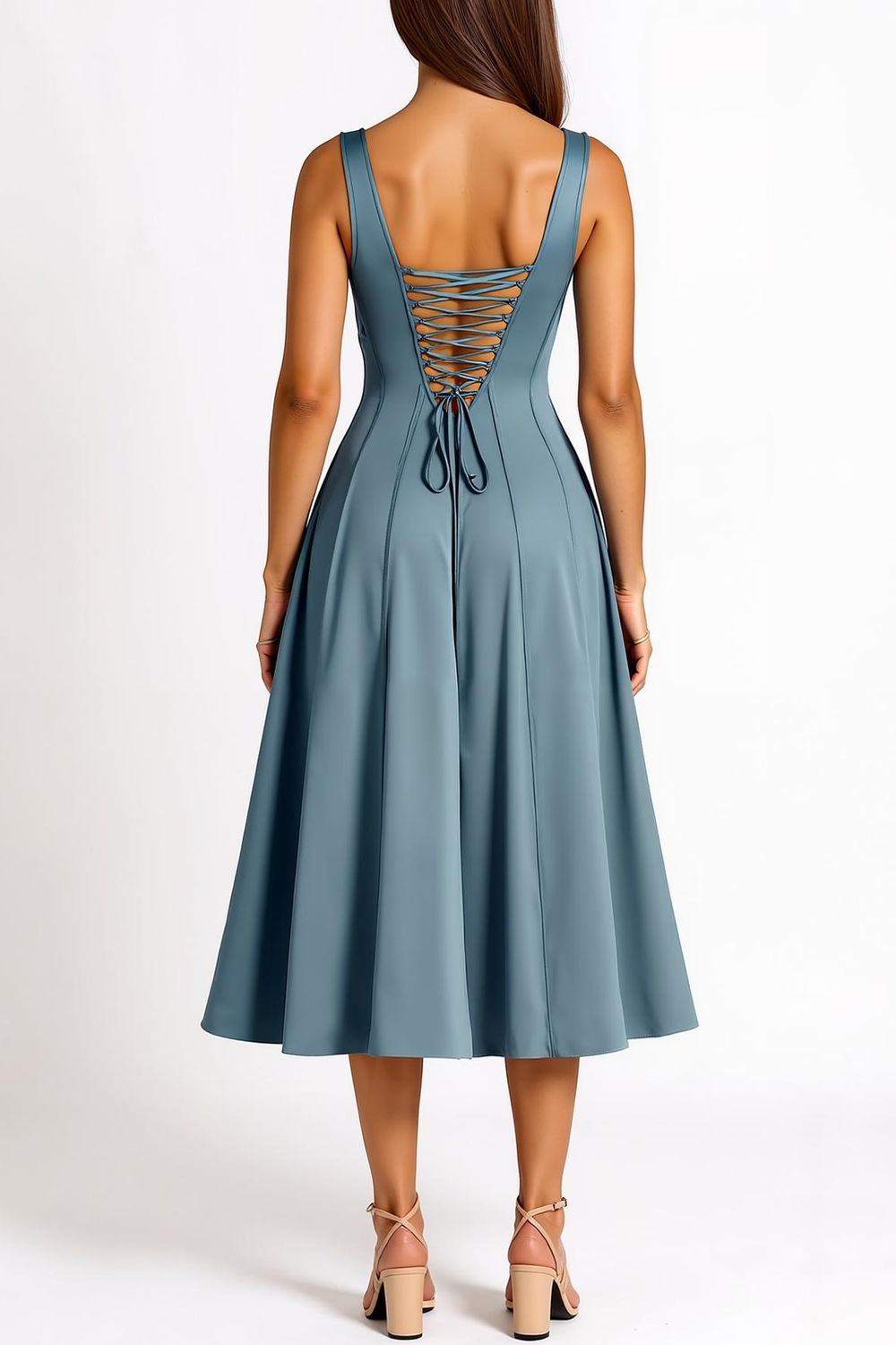 Modecrush Dusty Blue A-Line Square Neck Splicing Formal Dress 