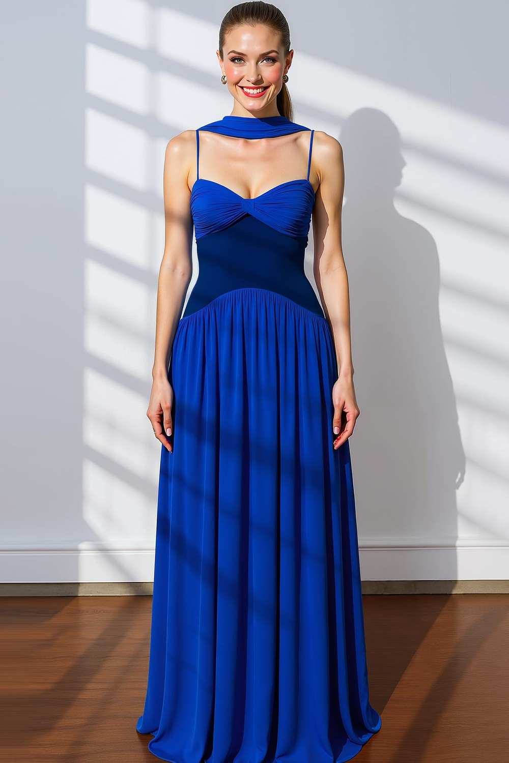 Modecrush Royal Blue A-Line Spaghetti Straps Chiffon Long Formal Dress