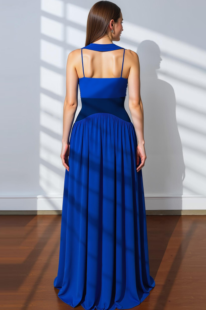 Modecrush Royal Blue A-Line Spaghetti Straps Chiffon Long Formal Dress 